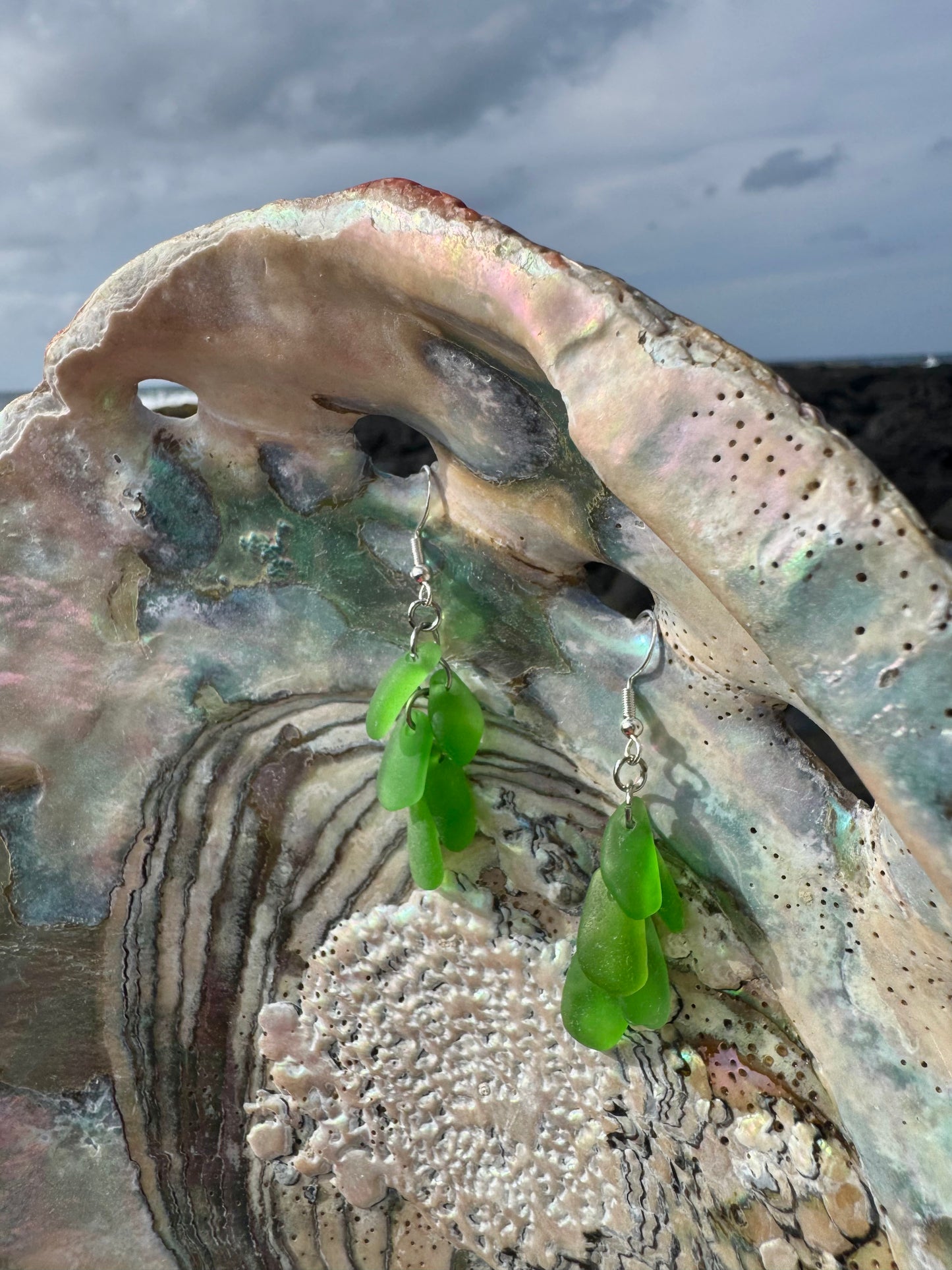 Cascade Green Sea Glass Earrings