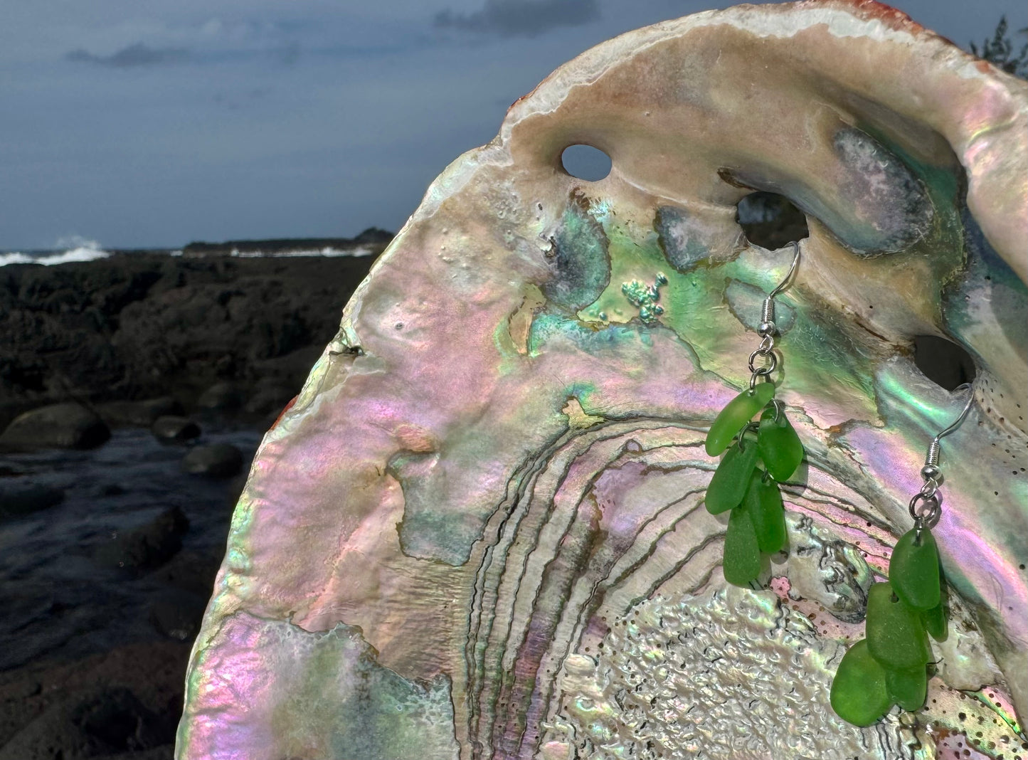 Cascade Green Sea Glass Earrings