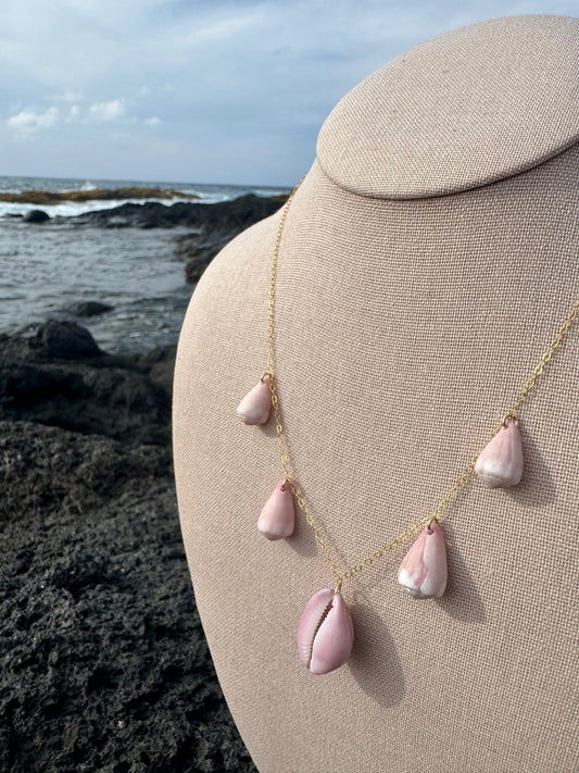 Pink Hawaiian Cowrie & Multi-Cone Shell Necklace