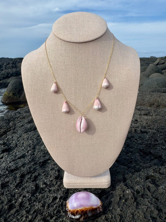 Pink Hawaiian Cowrie & Multi-Cone Shell Necklace