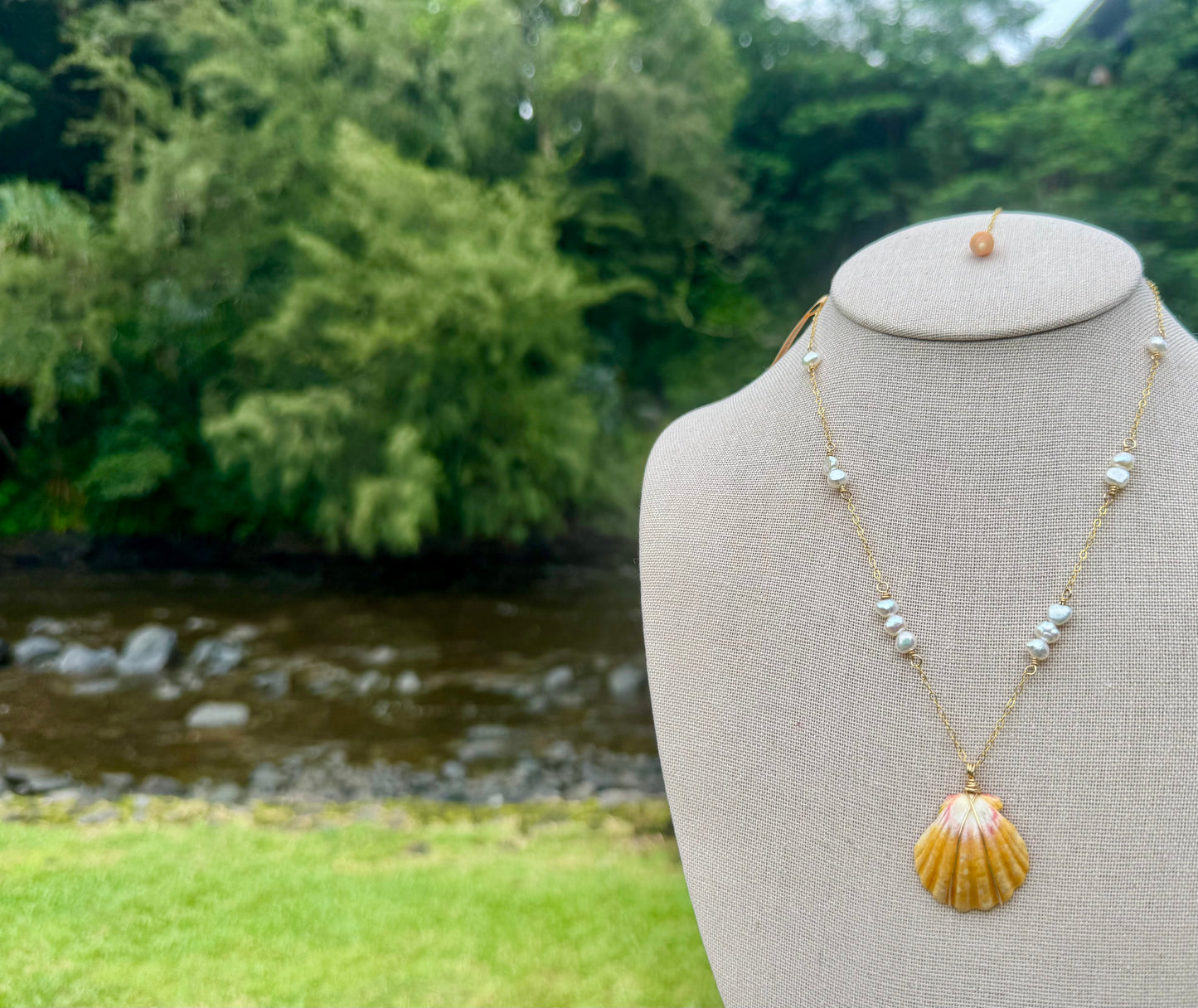 Sunrise Shell Necklace | Freshwater Baroque Pearl Chain