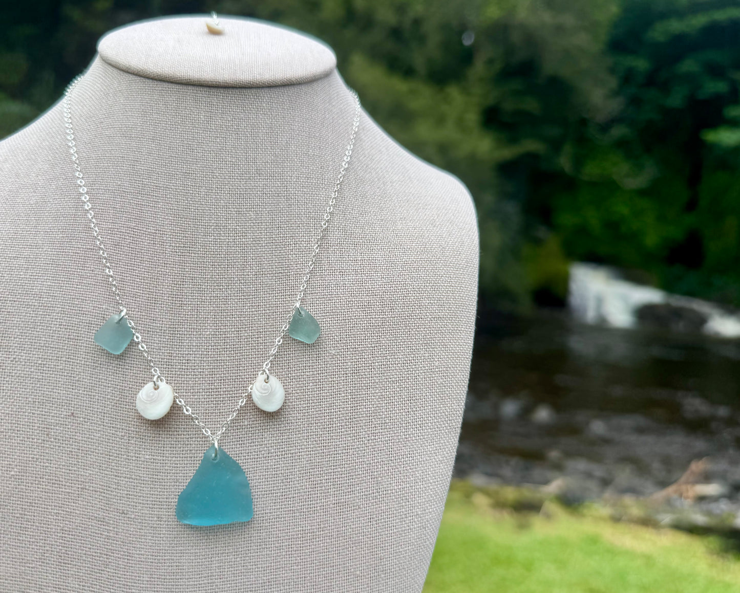 Aqua Sea Glass & Shell Necklace