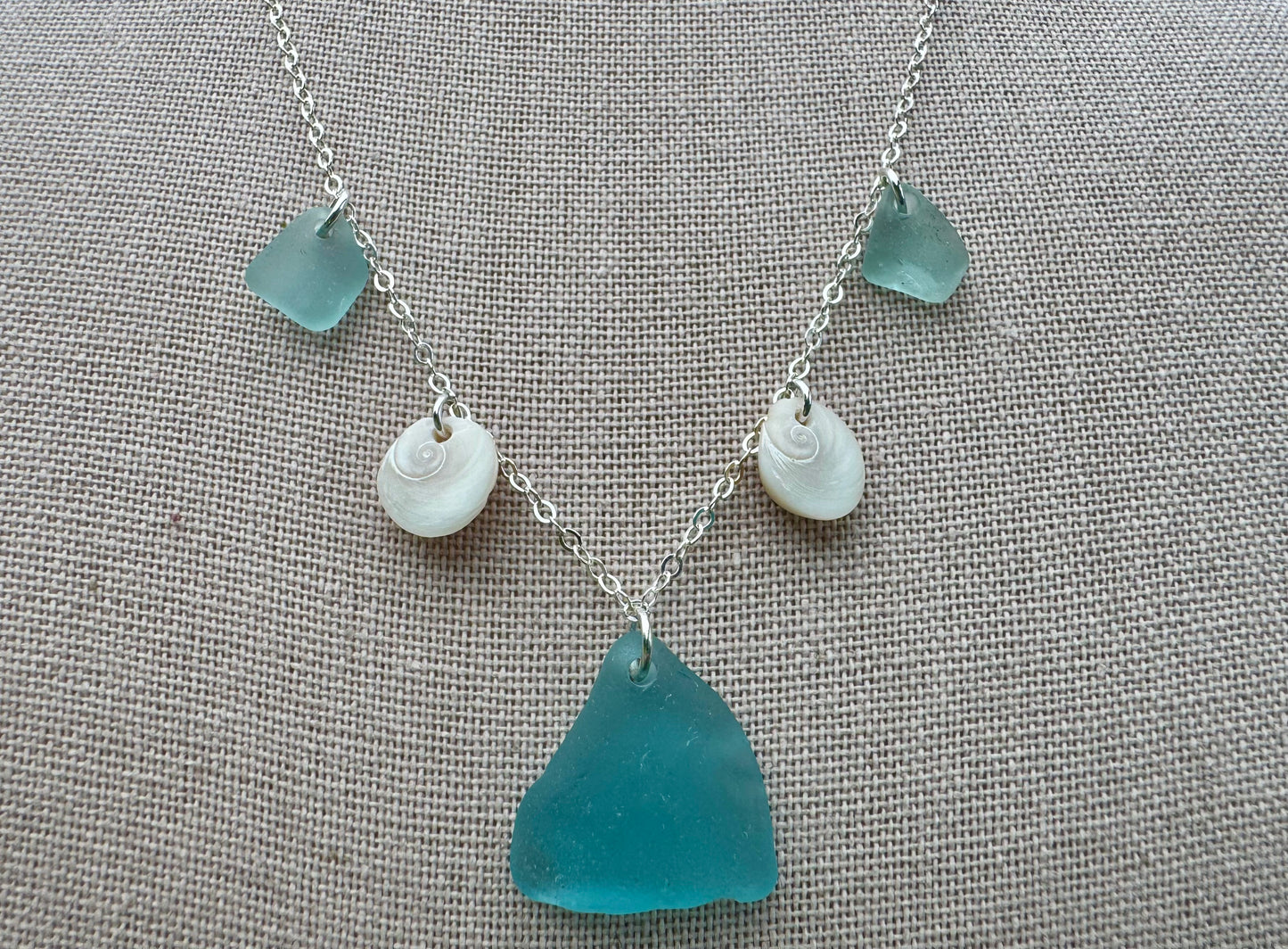 Aqua Sea Glass & Shell Necklace
