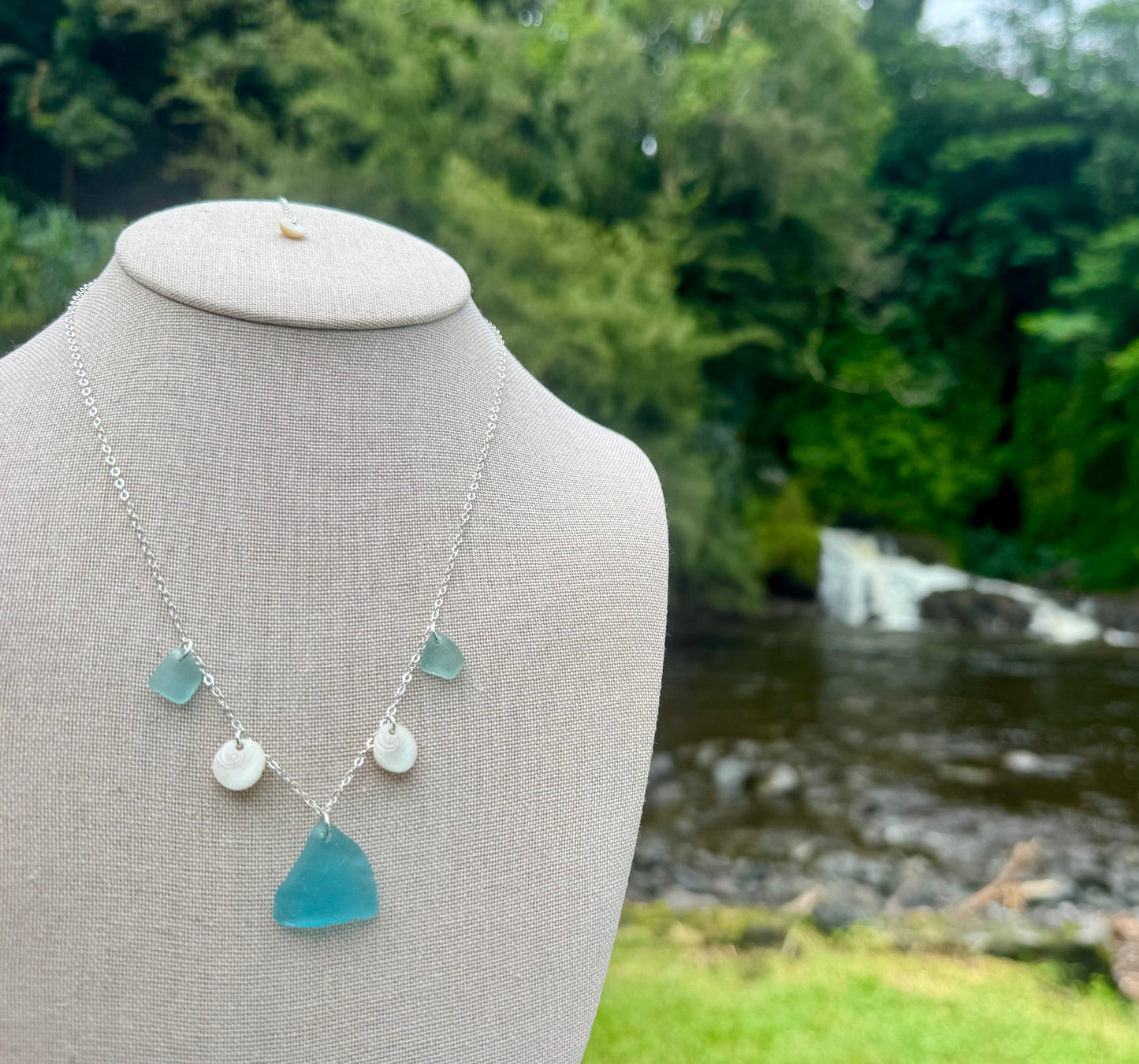 Aqua Sea Glass & Shell Necklace
