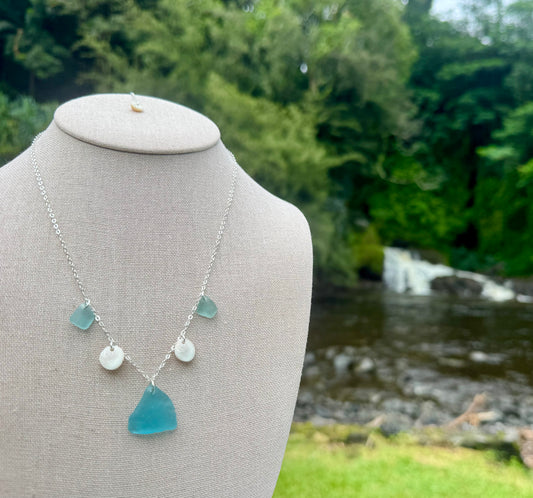 Aqua Sea Glass & Shell Necklace